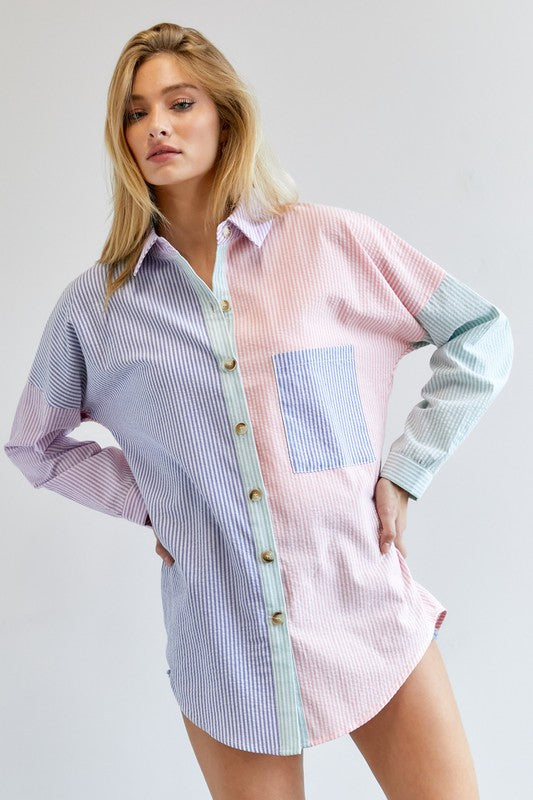 Multi Color Striped Button Down Shirt