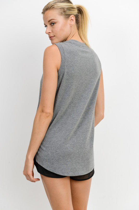 Notched Sleeveless Flowy Tank Top