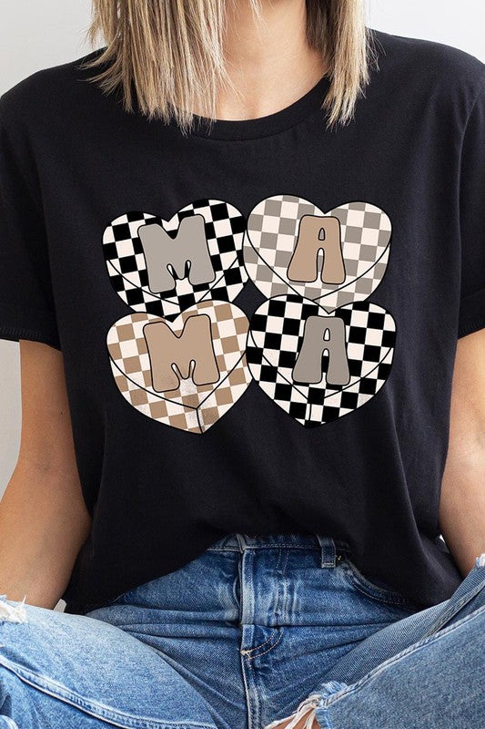 Mama Hearts Checker Graphic T Shirts