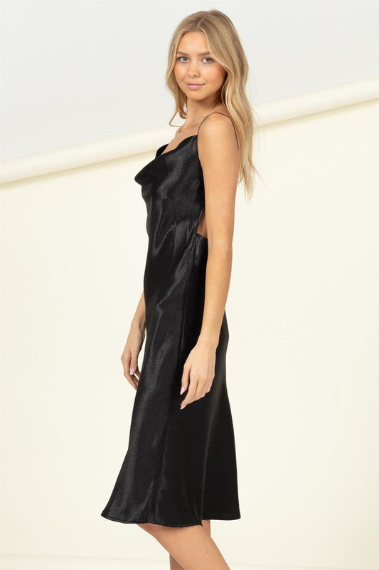 MEET YOU THERE COWL NECK MIDI DRESS