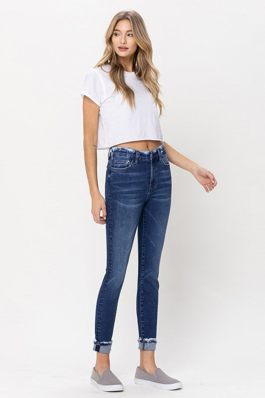 High Rise Crop Skinny Single cuff Jeans