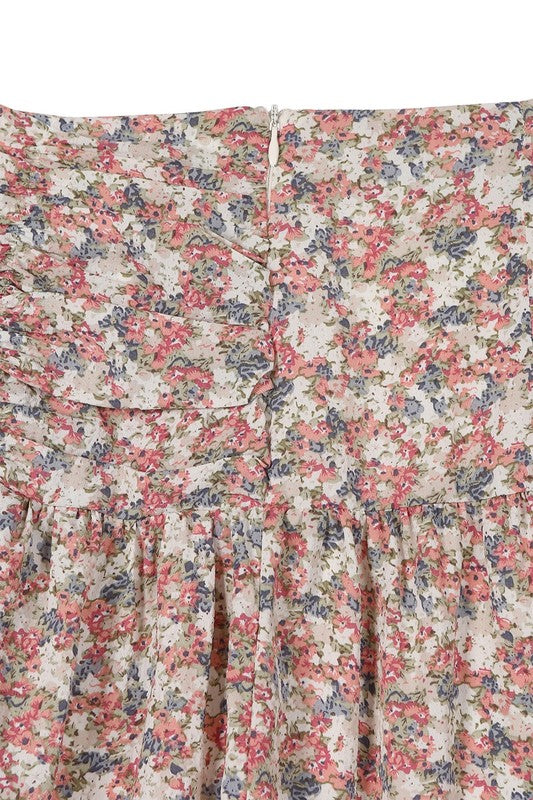 Shirred floral skirt