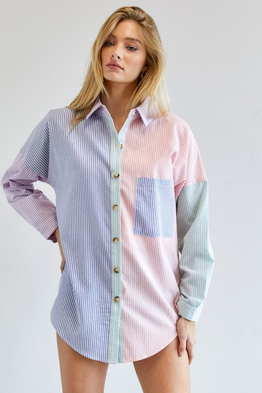 Multi Color Striped Button Down Shirt