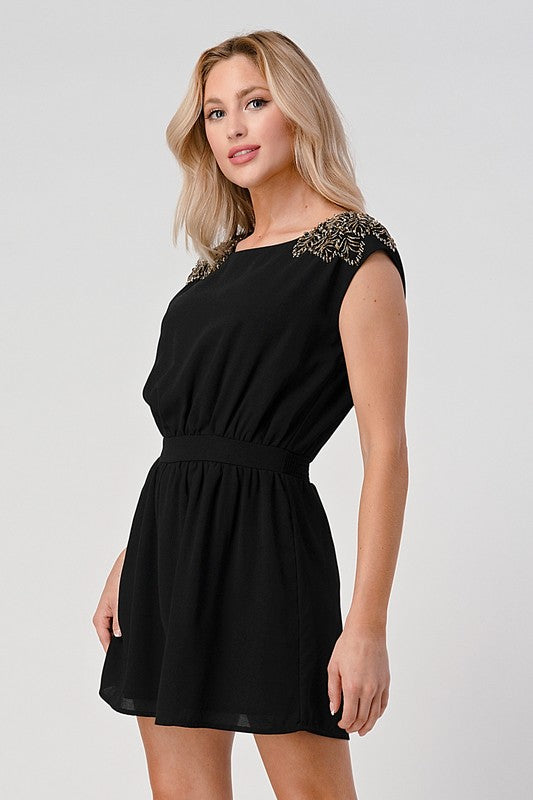 Beaded Shoulder Mini Dress