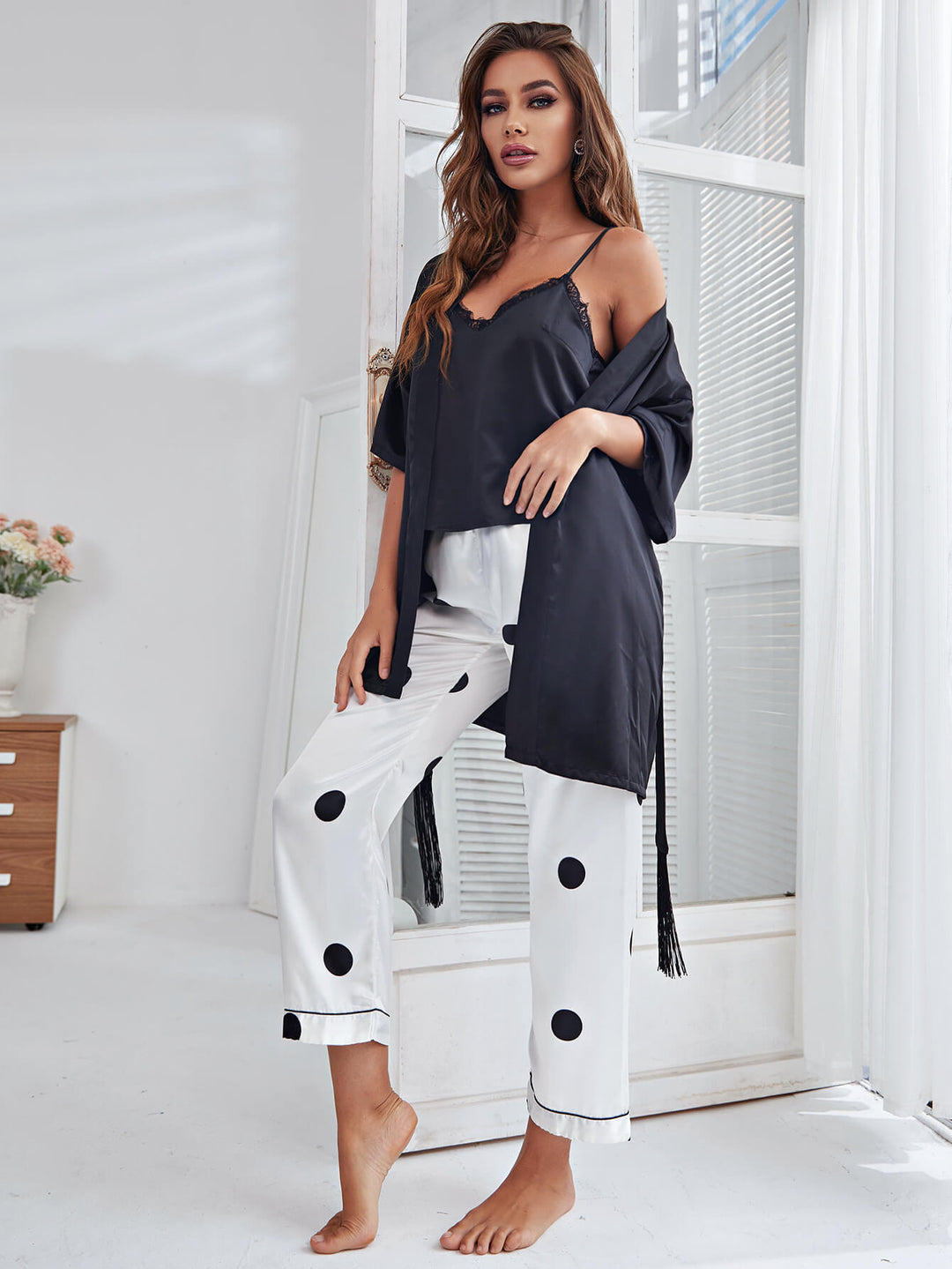 The Cozy Camisole, Robe, and Printed Pant Lounge Set